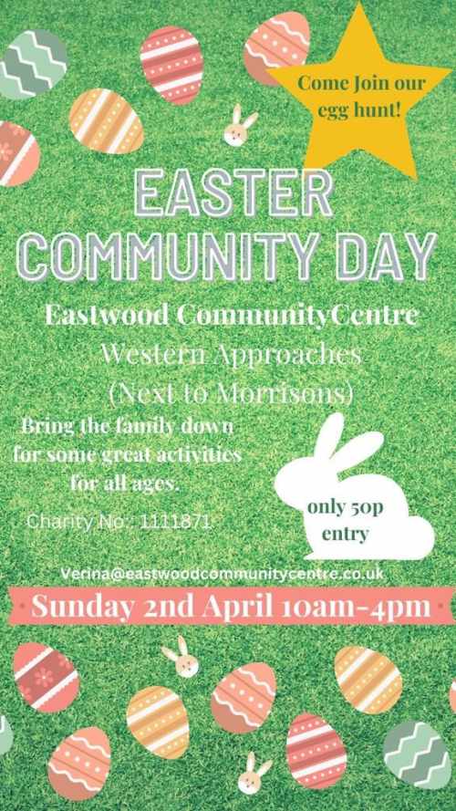 EASTWOOD Community Centre will be holding an Easter Community Day on Sunday April 2, from 10am until 4pm.