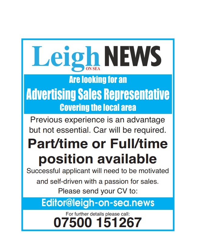 Leigh On Sea News are looking for an Advertising Sales Representative covering the local area.